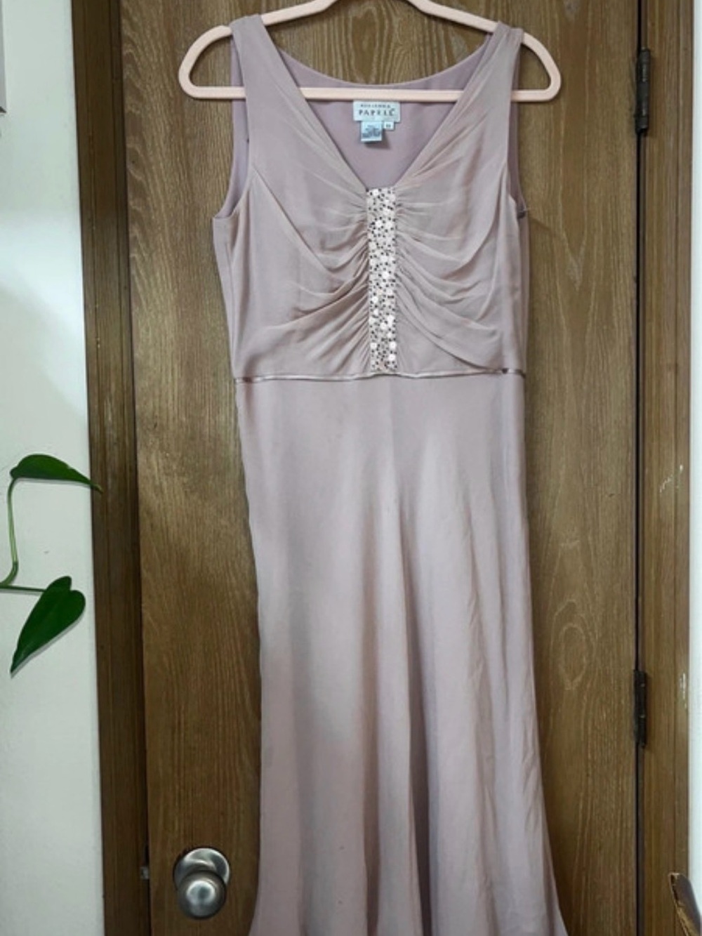 Andrianna Papell Vintage Blush Pink Sleeveless Evening Dress with Sequin Detail